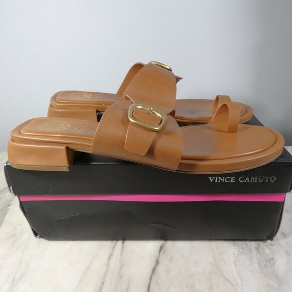 NiB Vince Camuto Women's Ranista Buckle Band Sandal 11 Caramello Leather - Picture 2 of 11